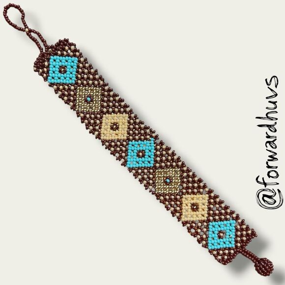 Turquoise & Earth-Tone Geometric Pattern - 6.5” or 7.25” Wrist - Picture 1 of 6